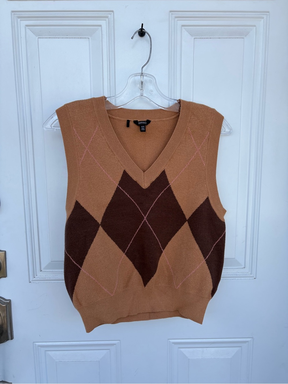 Buffalo David Bitton tan V-neck Knit Vest with Black Trim